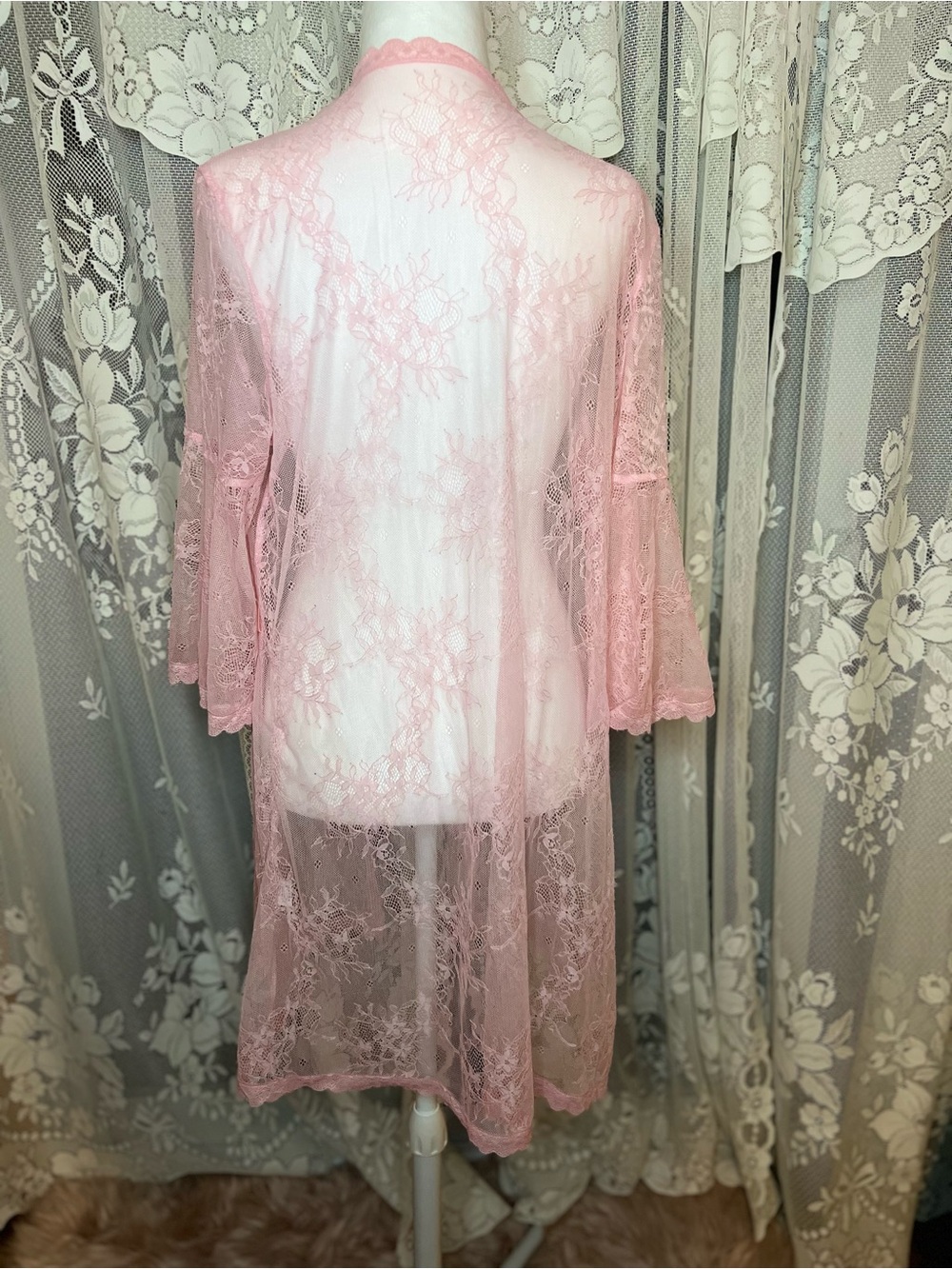 Sheer Lace Robe - Pink - Picture 4 of 4